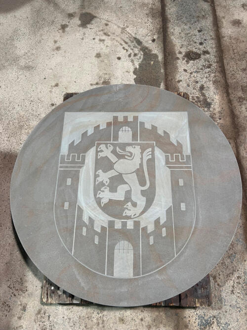 Bergheim Innenstadt Intarsie Grauwacke Wappen