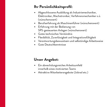 Stellenanzeige Maschinenfuehrer INSTA 03